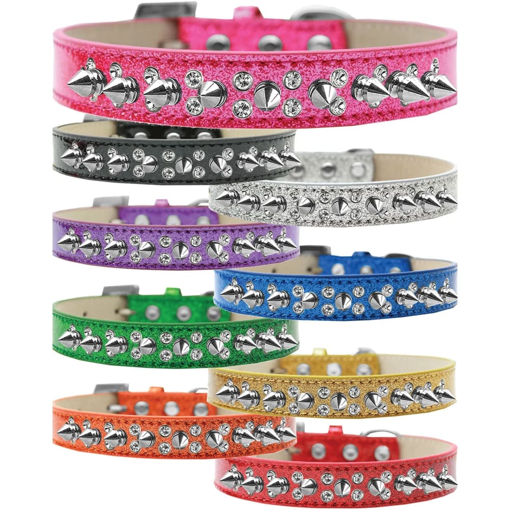 Double Crystal and Silver Spikes Ice Cream Dog Collar - Dog