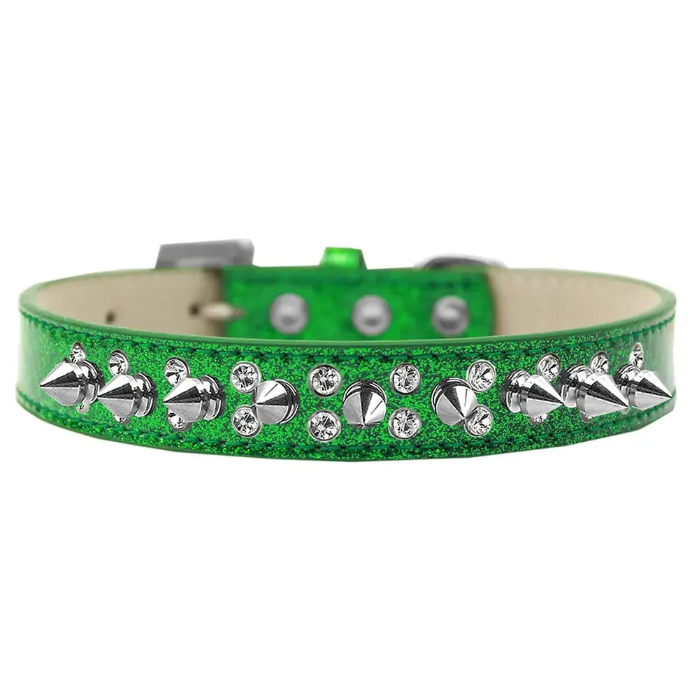 Double Crystal and Silver Spikes Ice Cream Dog Collar - Dog