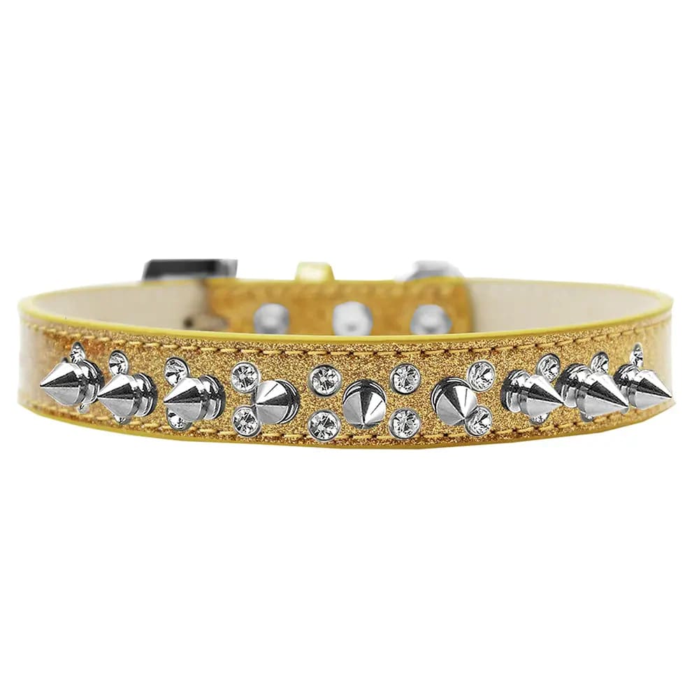 Double Crystal and Silver Spikes Ice Cream Dog Collar - Dog