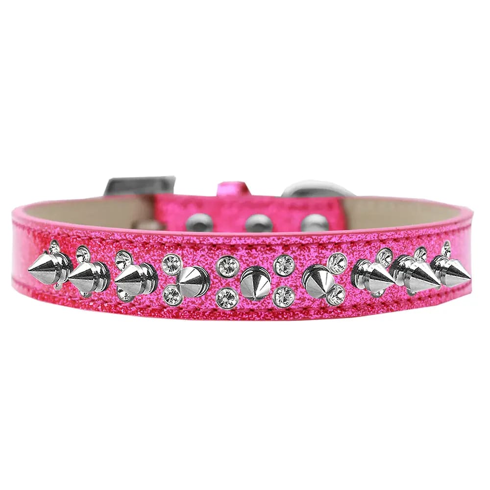 Double Crystal and Silver Spikes Ice Cream Dog Collar - Dog