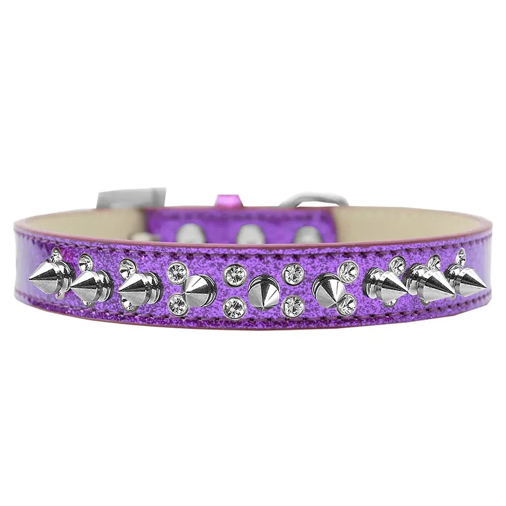 Double Crystal and Silver Spikes Ice Cream Dog Collar - Dog