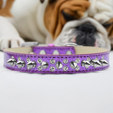 Double Crystal and Silver Spikes Ice Cream Dog Collar - Dog