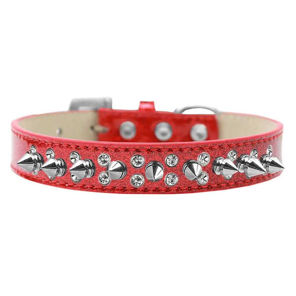 Double Crystal and Silver Spikes Ice Cream Dog Collar - Dog