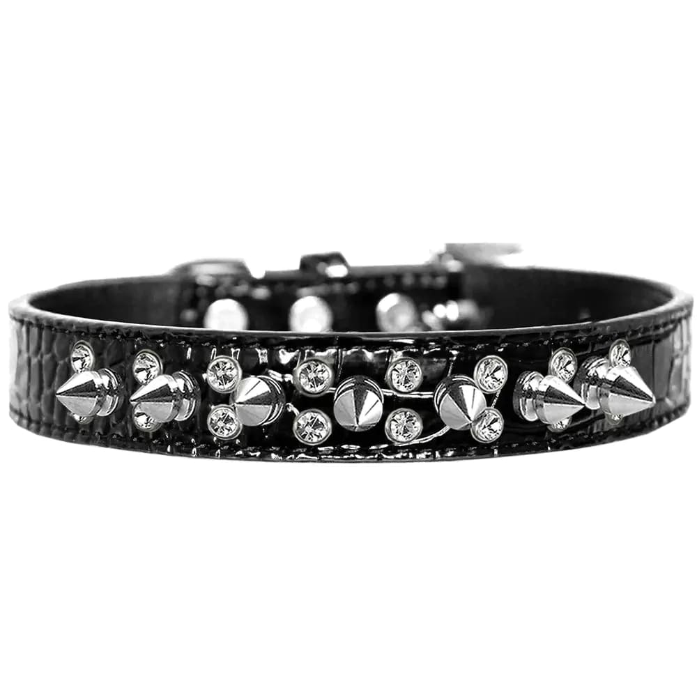 Double Crystal and Spike Croc Dog Collar - Dog Collars