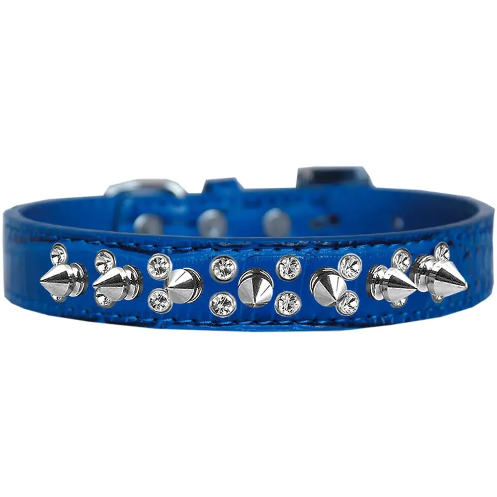 Double Crystal and Spike Croc Dog Collar - Dog Collars