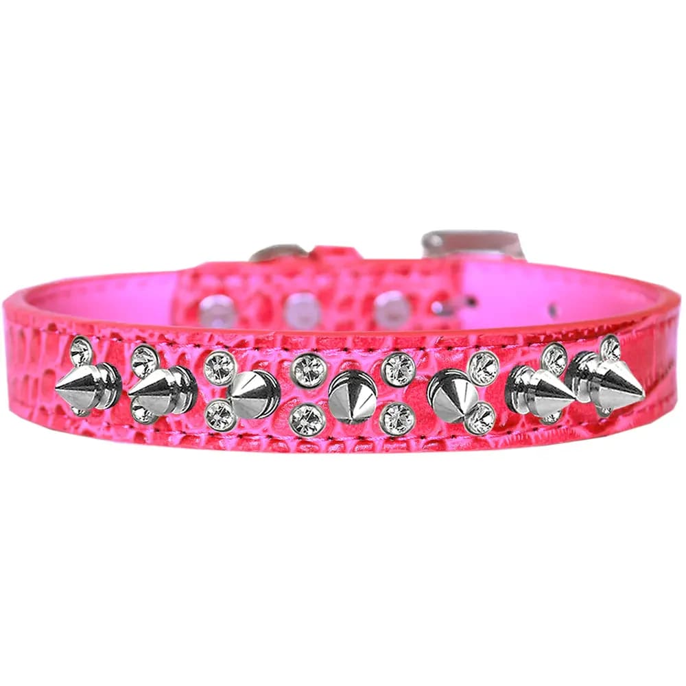 Double Crystal and Spike Croc Dog Collar - Dog Collars