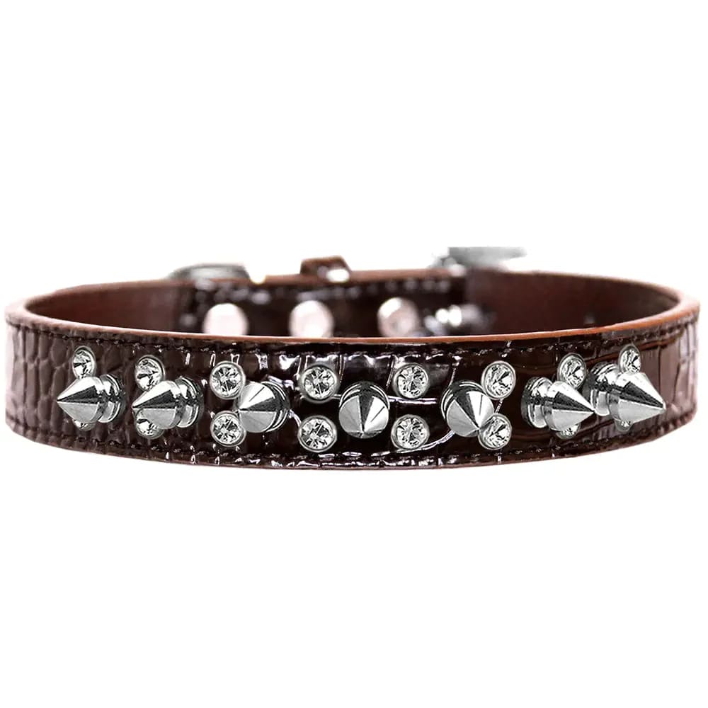 Double Crystal and Spike Croc Dog Collar - Dog Collars