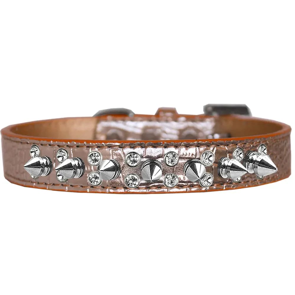 Double Crystal and Spike Croc Dog Collar - Dog Collars