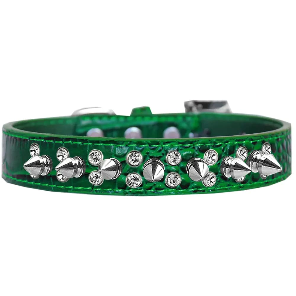 Double Crystal and Spike Croc Dog Collar - Dog Collars