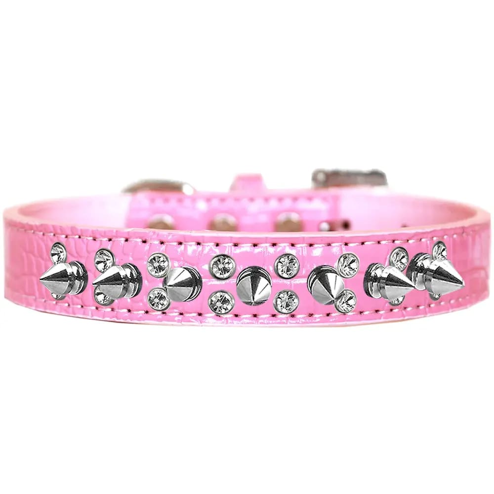 Double Crystal and Spike Croc Dog Collar - Dog Collars