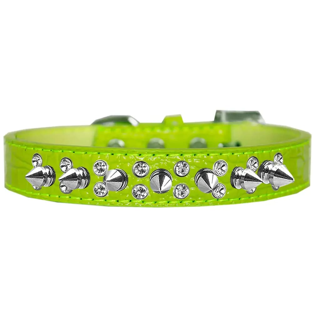 Double Crystal and Spike Croc Dog Collar - Dog Collars