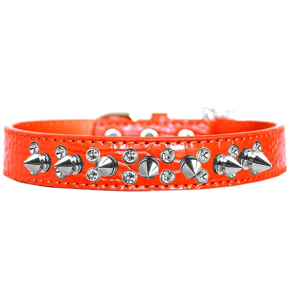 Double Crystal and Spike Croc Dog Collar - Dog Collars