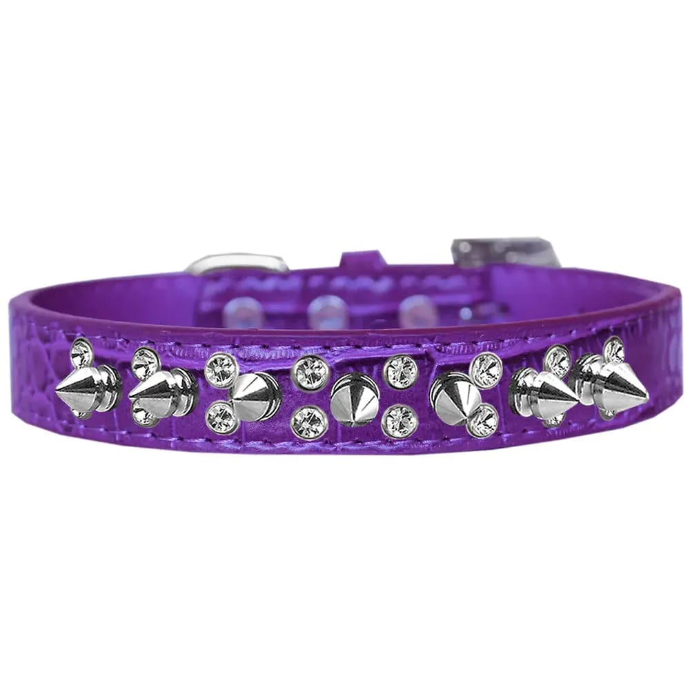 Double Crystal and Spike Croc Dog Collar - Dog Collars