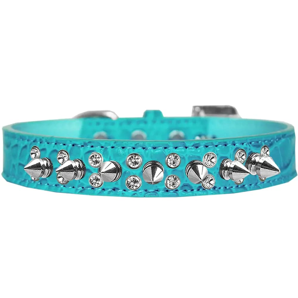 Double Crystal and Spike Croc Dog Collar - Dog Collars