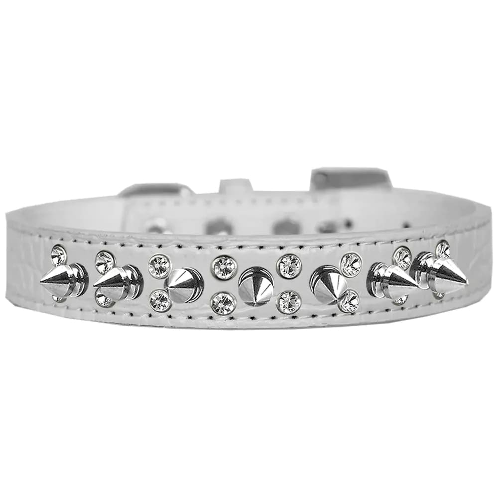 Double Crystal and Spike Croc Dog Collar - Dog Collars