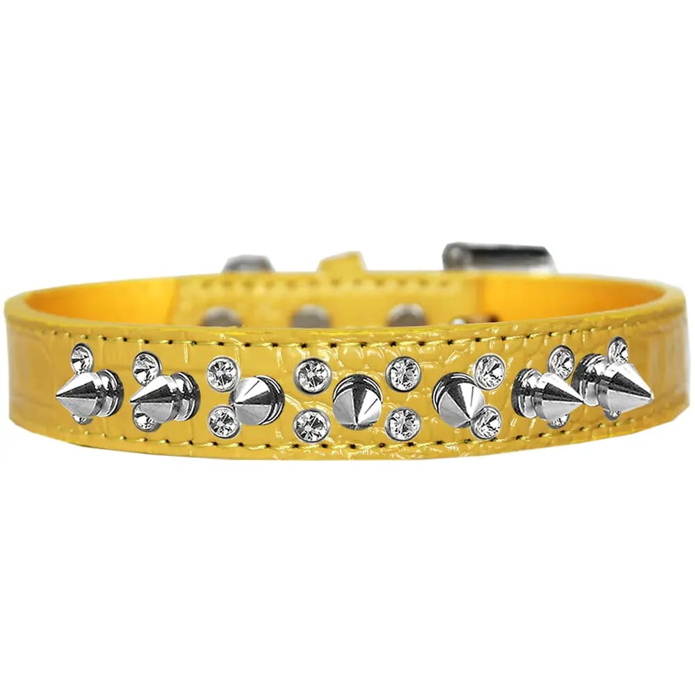 Double Crystal and Spike Croc Dog Collar - Dog Collars