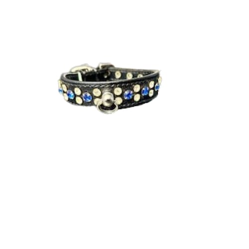 Faux Leather Alternating Crystal Dog Collar - Fits 6-8” Neck