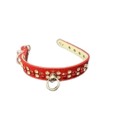 Faux Leather Alternating Crystal Dog Collar - Fits 6-8” Neck