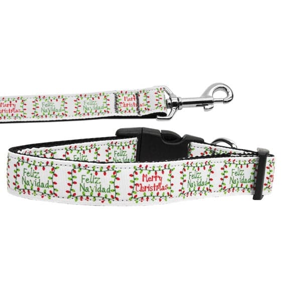 Feliz Navidad Nylon Dog Collars and Leashes - Christmas