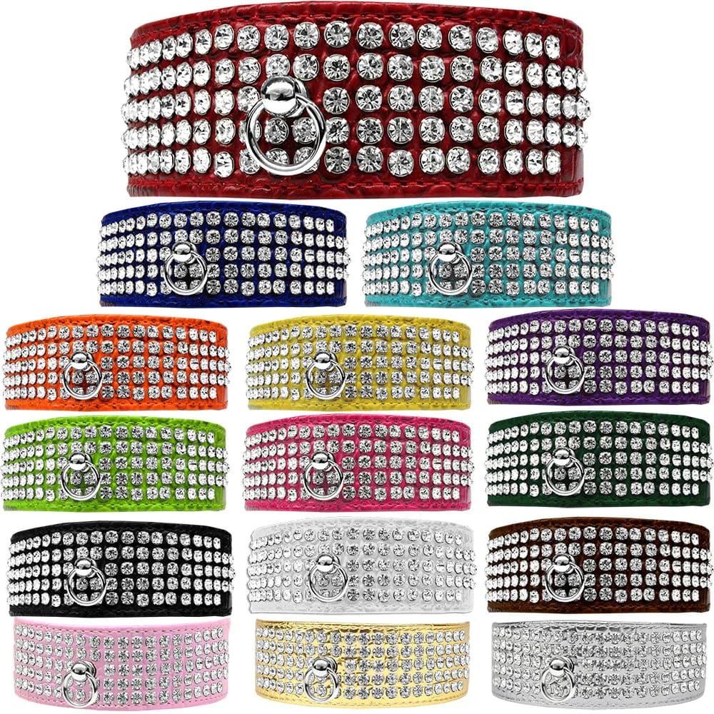 Five Row Clear Cystal Designer Croc Dog Collar - Dog