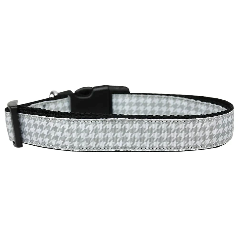 Grey Houndstooth Nylon Dog Collar - Dog Collars - Nylon