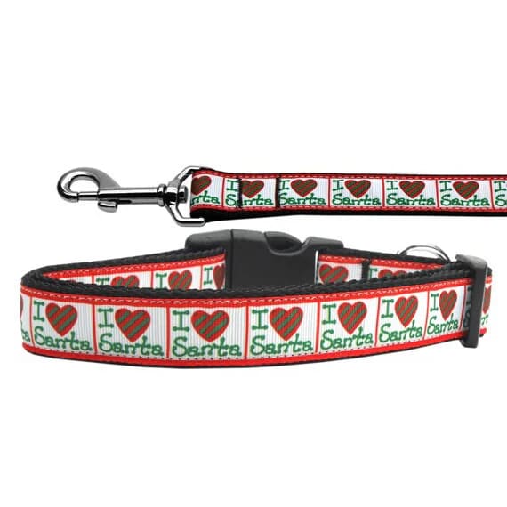 I Heart Santa Nylon Dog Collars and Leashes - Christmas