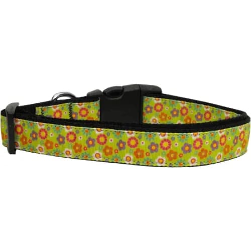 Lime Spring Flowers Nylon Dog Collar & Leash - Dog Collars