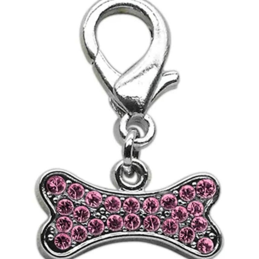 Lobster Claw Rhinestone Bone Pet Collar Charm - Pet Collar