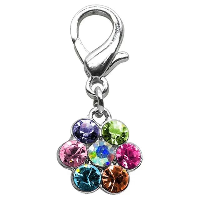 Lobster Claw Rhinestone Flower Pet Collar Charm - Pet