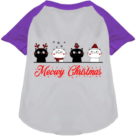 Meowy Christmas Pet Raglan Shirt - Screen Print Shirts