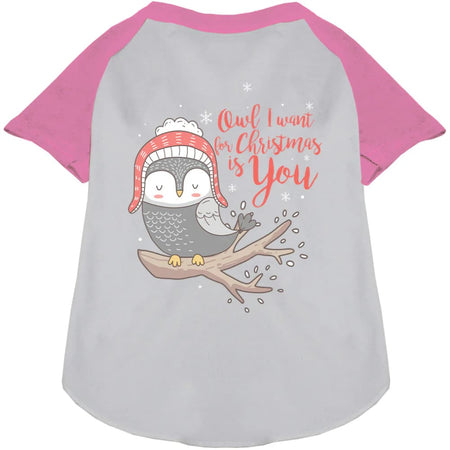 Owl I Want for Christmas Pet Raglan Shirt - Screen Print