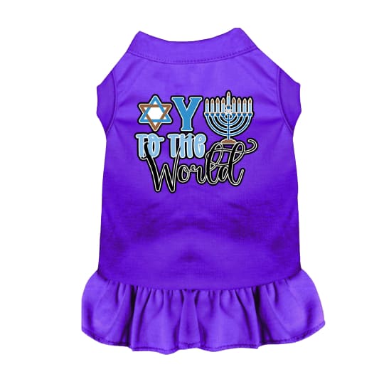 Oy to the World Screen Print Pet Dress - Hanukkah Dress