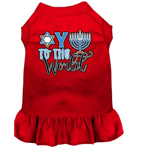 Oy to the World Screen Print Pet Dress - Hanukkah Dress