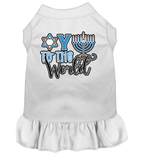 Oy to the World Screen Print Pet Dress - Hanukkah Dress