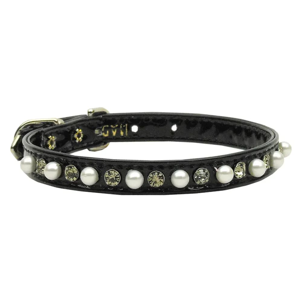 Patent Jewel 3/8’’ Pearl and Crystal Dog Collars - Dog