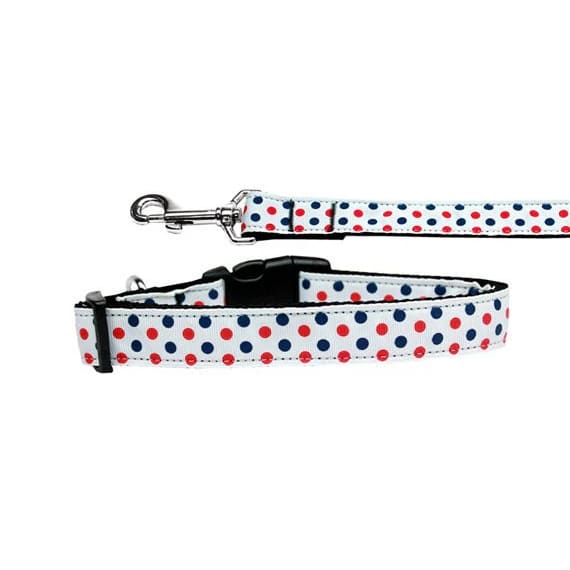 Patriotic Polka Dots Nylon Dog Collars and Leashes - Dog