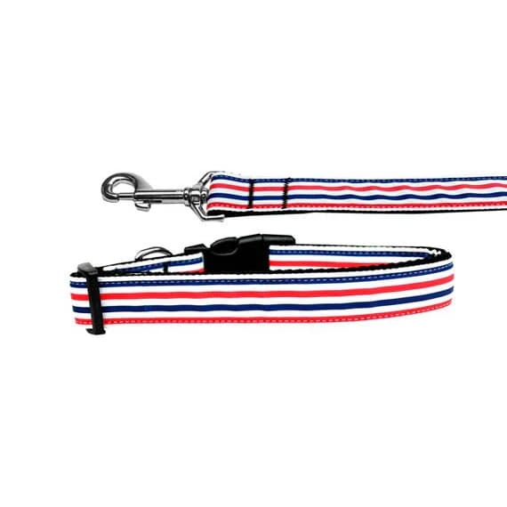 Patriotic Stripes Nylon Dog Collars and Leashes - Dog