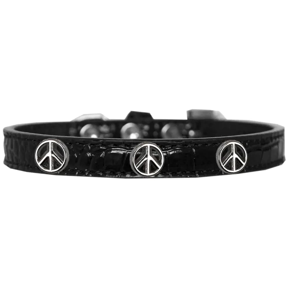 Peace Sign Widget Faux Croc Dog Collar - Dog Collars