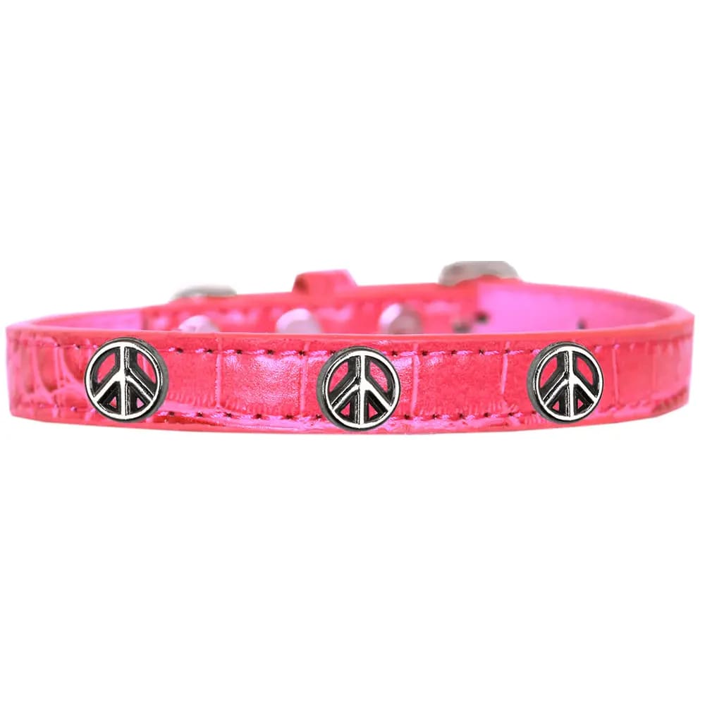 Peace Sign Widget Faux Croc Dog Collar - Dog Collars