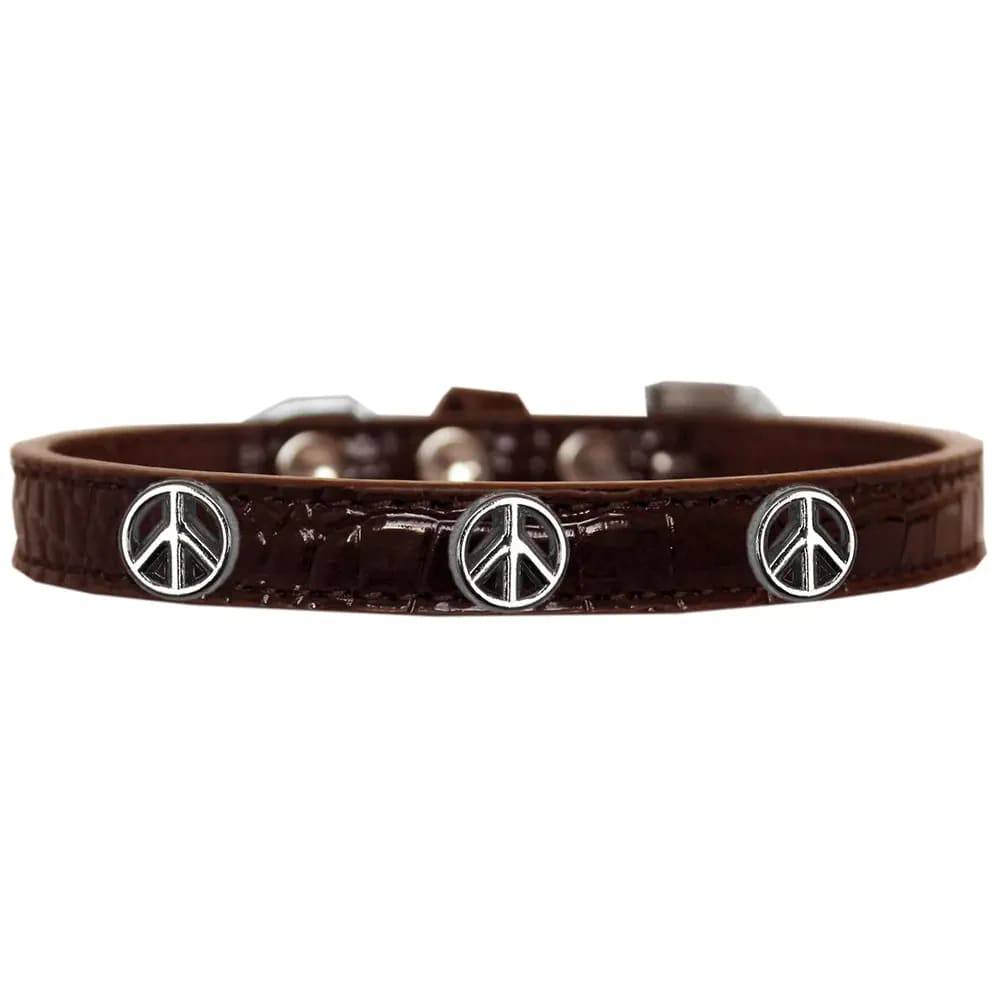 Peace Sign Widget Faux Croc Dog Collar - Dog Collars