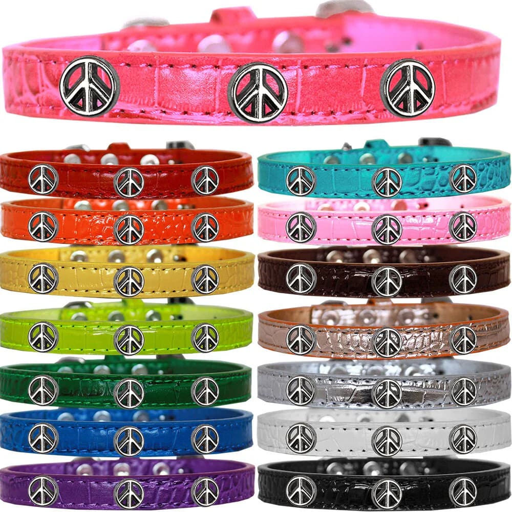 Peace Sign Widget Faux Croc Dog Collar - Dog Collars