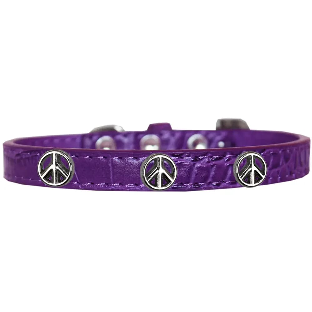 Peace Sign Widget Faux Croc Dog Collar - Dog Collars