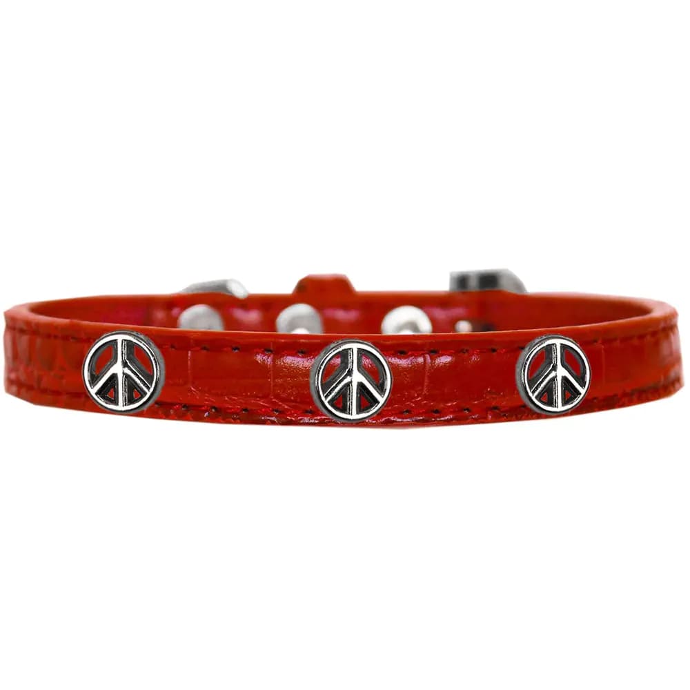 Peace Sign Widget Faux Croc Dog Collar - Dog Collars