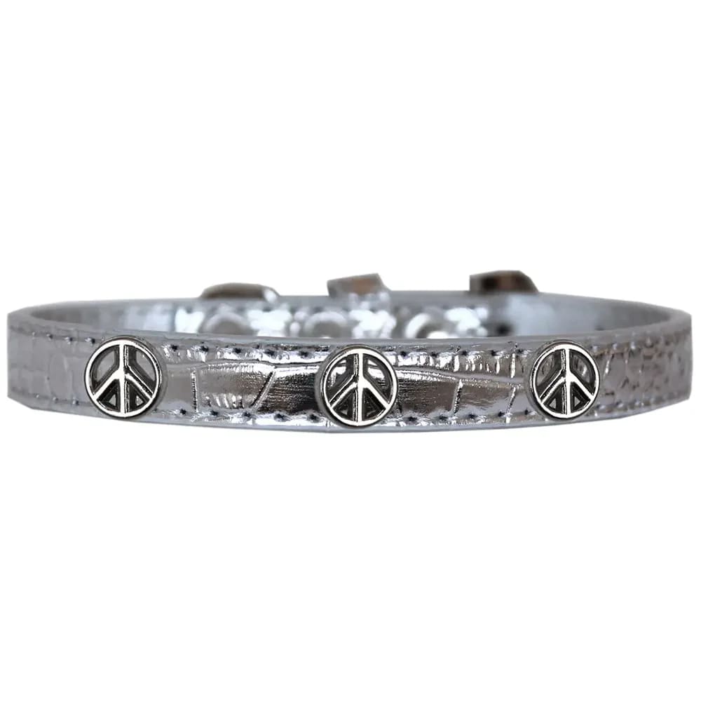 Peace Sign Widget Faux Croc Dog Collar - Dog Collars