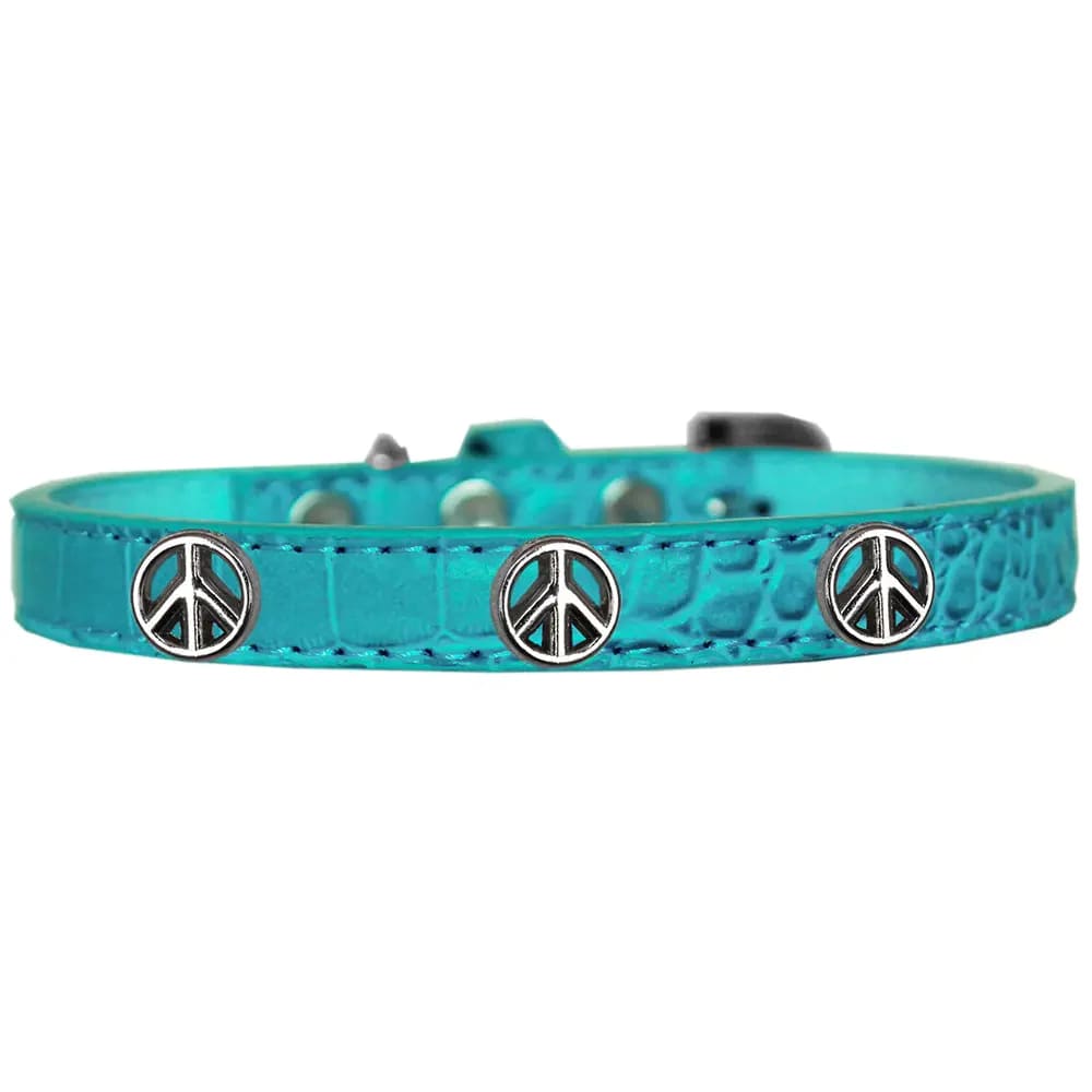 Peace Sign Widget Faux Croc Dog Collar - Dog Collars