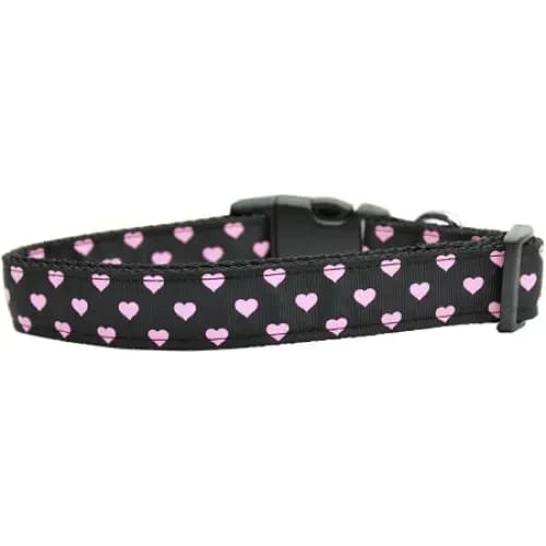 Pink And Black Dotty Hearts Nylon Cat Collar - Cat Collars