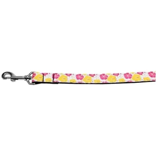 Pink And Yellow Hibiscus Flower Nylon Dog Collar & Leash