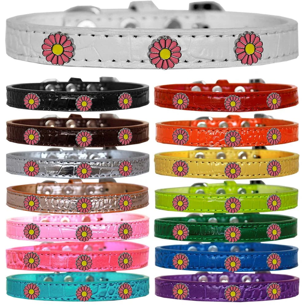 Pink Daisy Widget Croc Dog Collar - Dog Collars - Designer