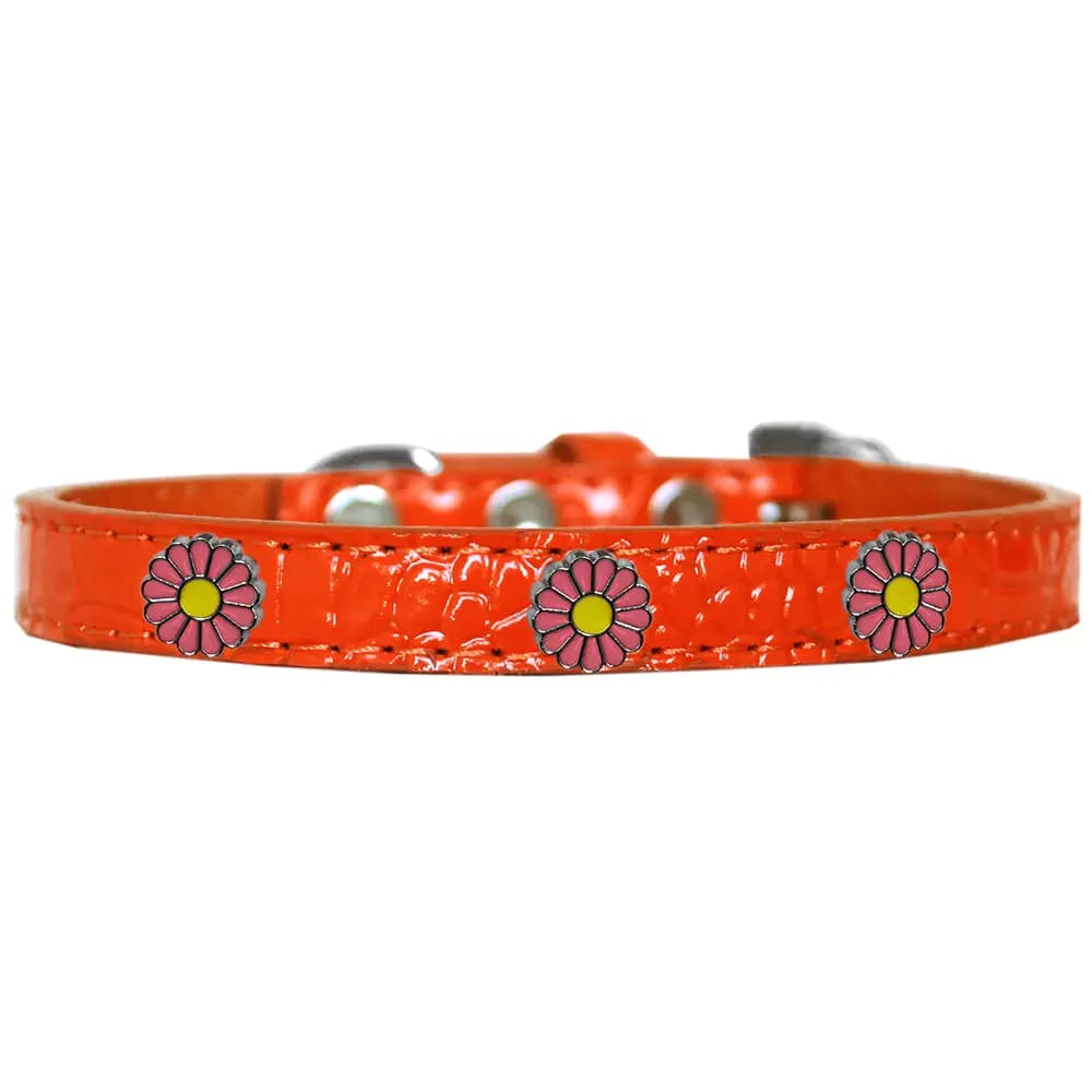 Pink Daisy Widget Croc Dog Collar - Dog Collars - Designer