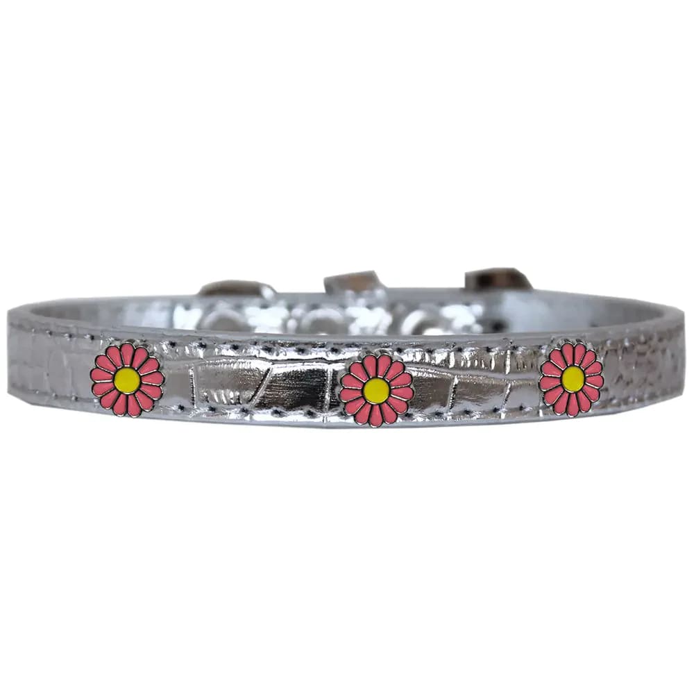 Pink Daisy Widget Croc Dog Collar - Dog Collars - Designer